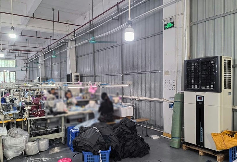 服裝廠整體制冷降溫，應用蒸發冷省電空調-立式軸流柜機